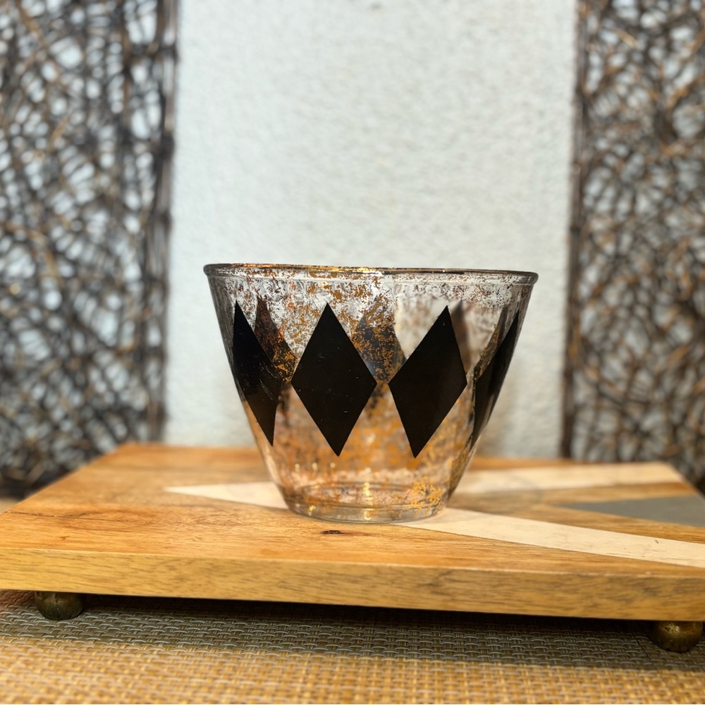 MCM Harlequin Glass Black Gold Diamonds Ice Bucket